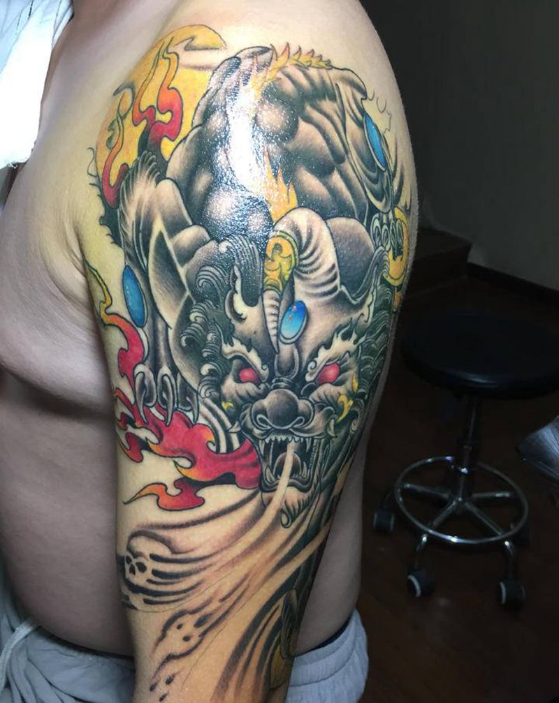 貔貅纹身图片_手臂新传统纹身图案