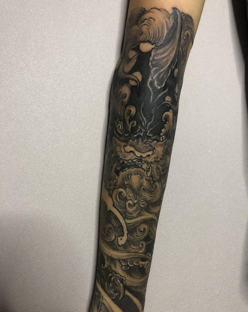 年兽纹身图片_手臂新传统纹身图案