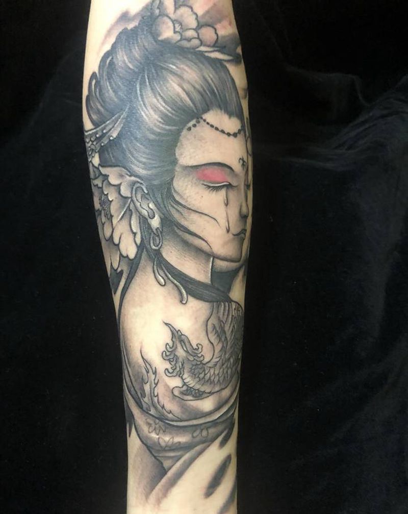 艺妓纹身图片_手臂新传统纹身图案