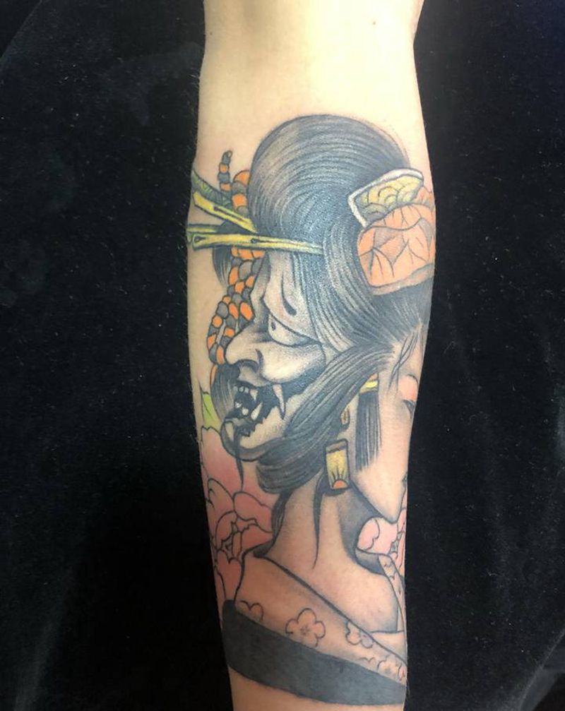 艺妓纹身图片_手臂新传统纹身图案