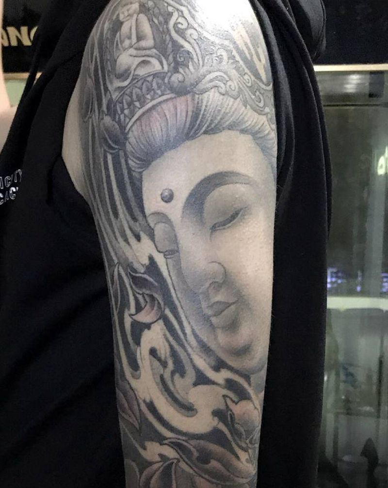 花臂佛般若纹身图片_手部手臂新传统纹身图案