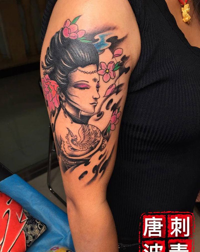 艺妓纹身图片_手臂新传统纹身图案