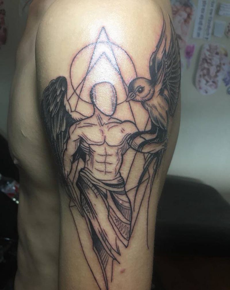 天使纹身图片_手臂几何纹身图案