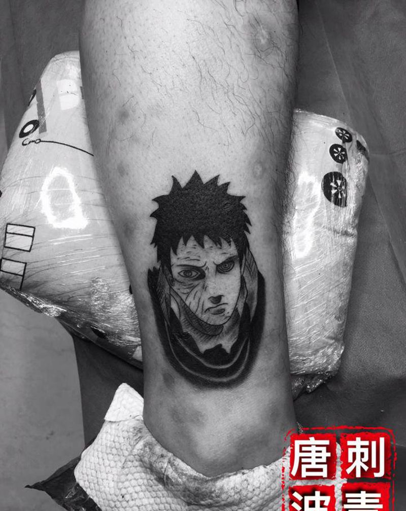 火影宇智波带土纹身图片_脚部点刺纹身图案
