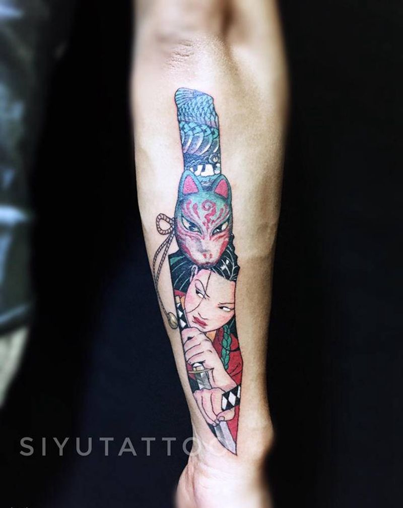 匕首纹身图片_手臂新传统匕首 剑士纹身图案