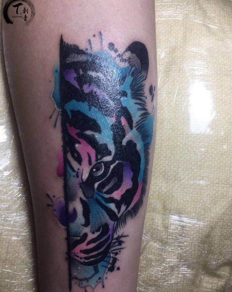 水彩老虎纹身图片_手臂纹身图案