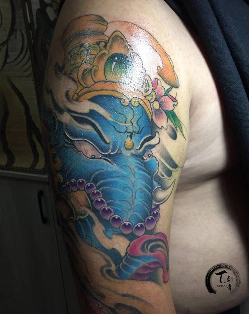 象神纹身图片_手臂新传统纹身图案