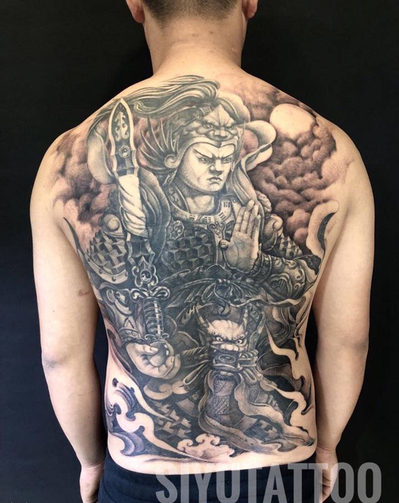 增长天王纹身图片_背部纹身图案