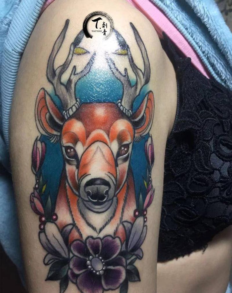 鹿纹身图片_手臂纹身图案