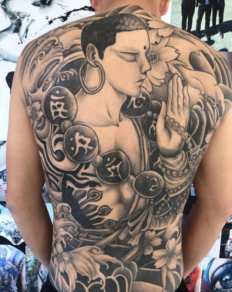 满背达摩恢复后的效果纹身图片_背部新传统老传统纹身图案