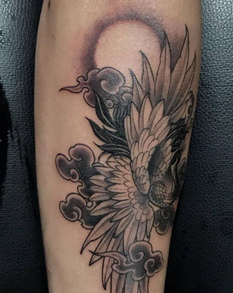 鹤，仙鹤纹身图片_手臂手部新传统New School鹤仙鹤第一次纹身图案