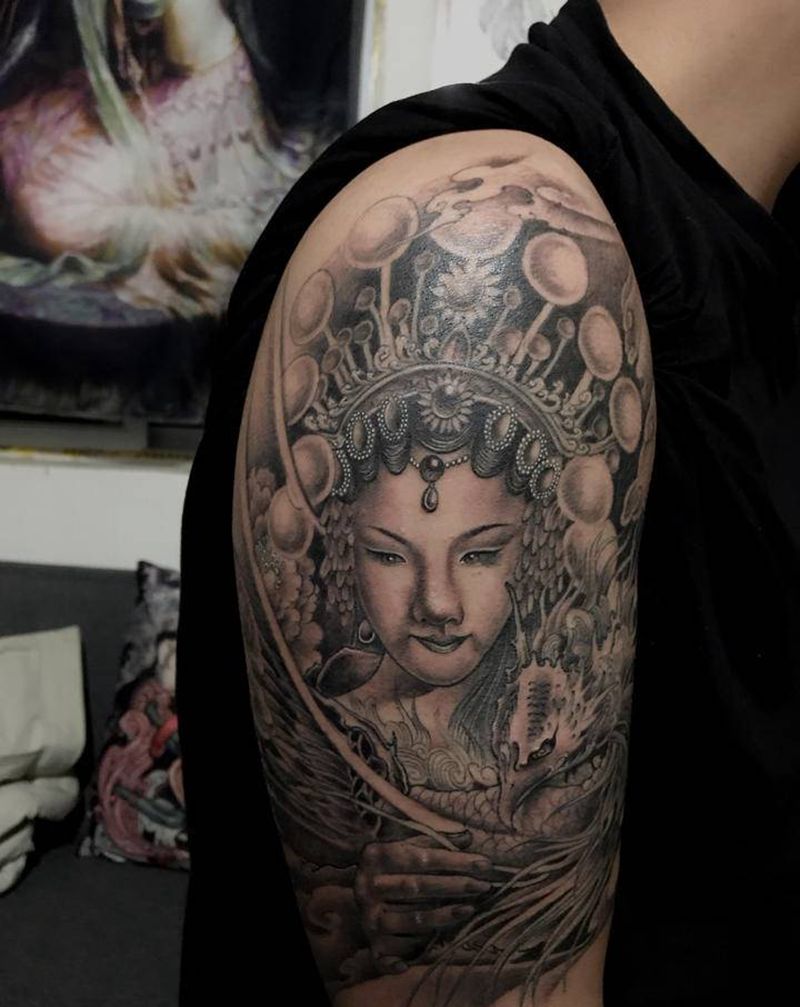 花旦,艺技纹身图片_手臂肩部新传统花旦艺技纹身图案