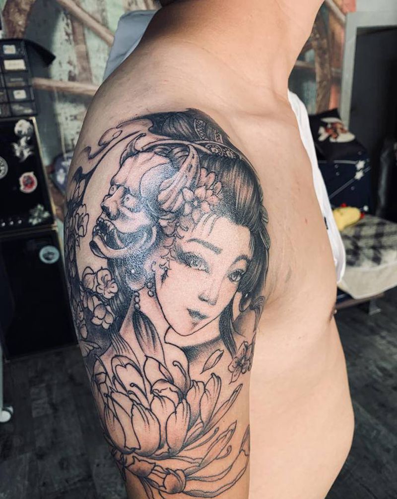 艺妓纹身图片_新传统纹身图案