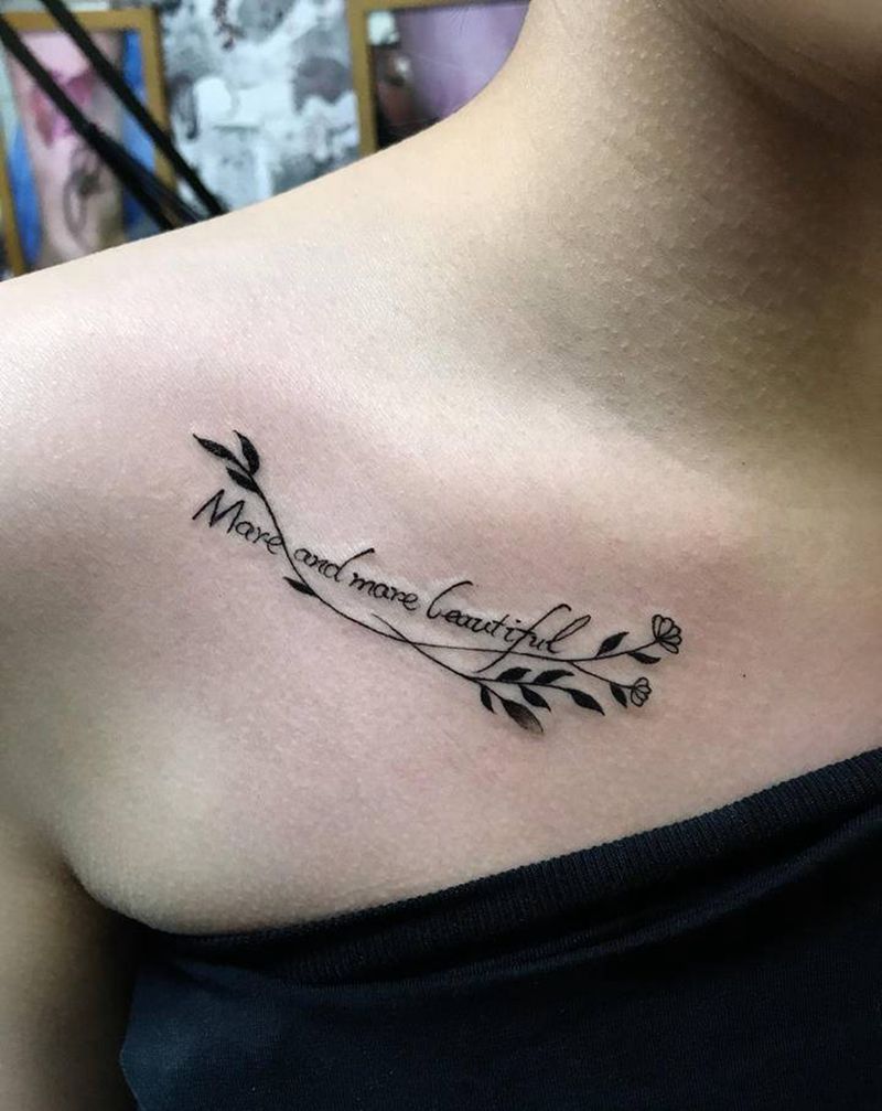 小清新纹身图片_胸部肩部花体字几何纹身图案