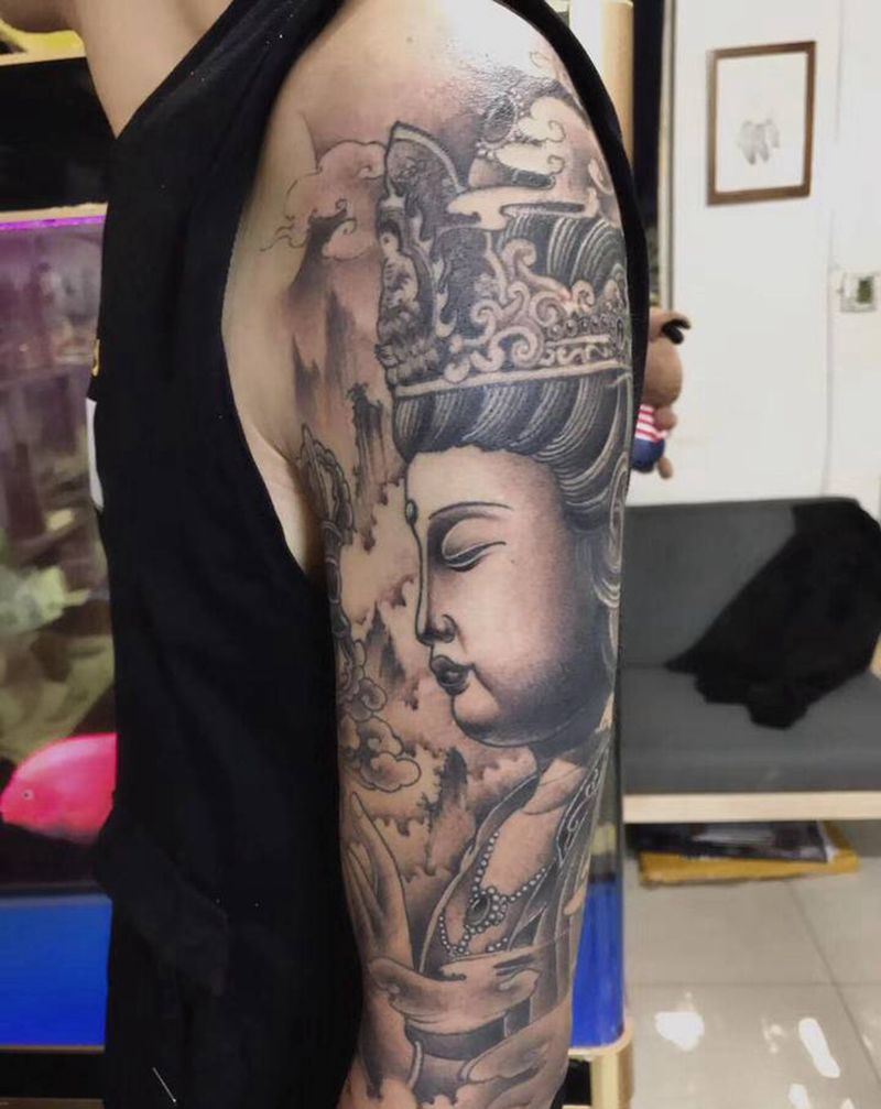 佛，花臂修改纹身图片_手臂手部新传统纹身图案