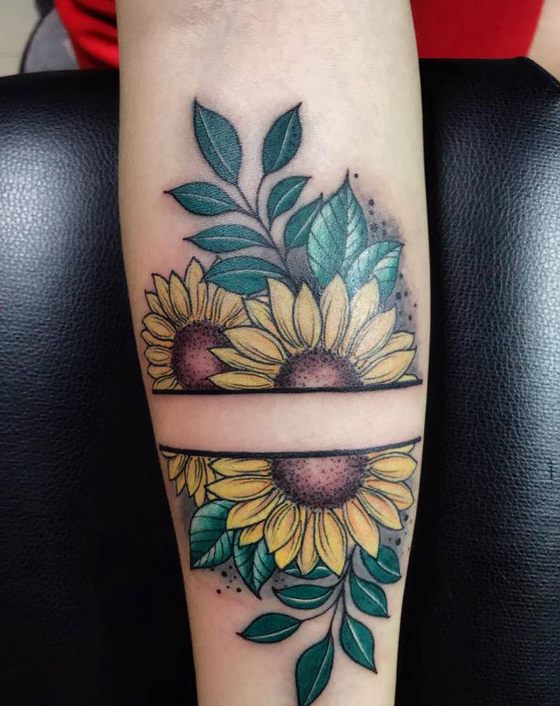 向日葵，纹身图片_手部手臂新传统New School纹身图案