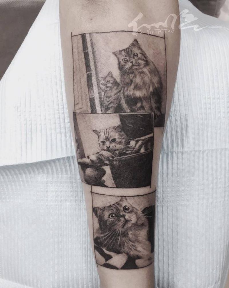猫咪纹身图片_手臂欧美写实照片纹身图案