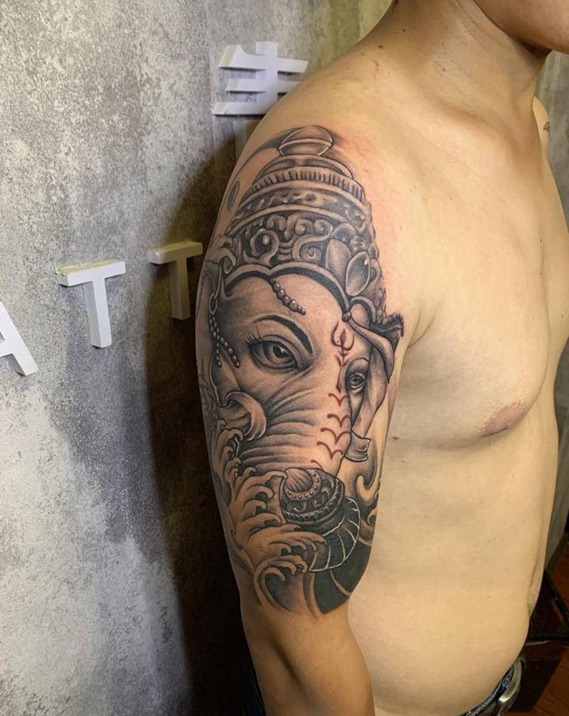 象神盖图纹身图片_手臂新传统纹身图案