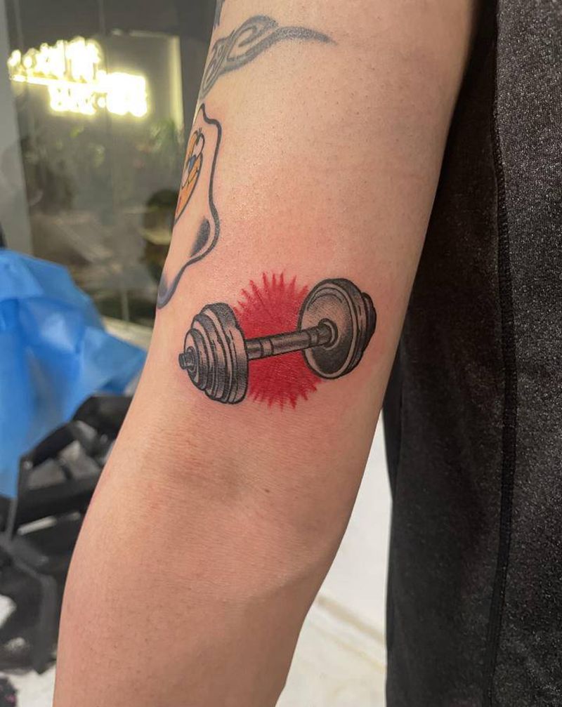 哑铃纹身图片_手部Old School纹身图案
