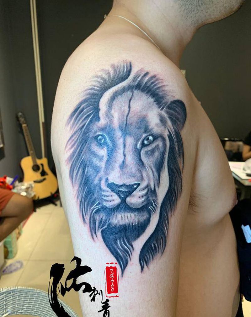 写实狮子纹身图片_手臂欧美写实纹身图案