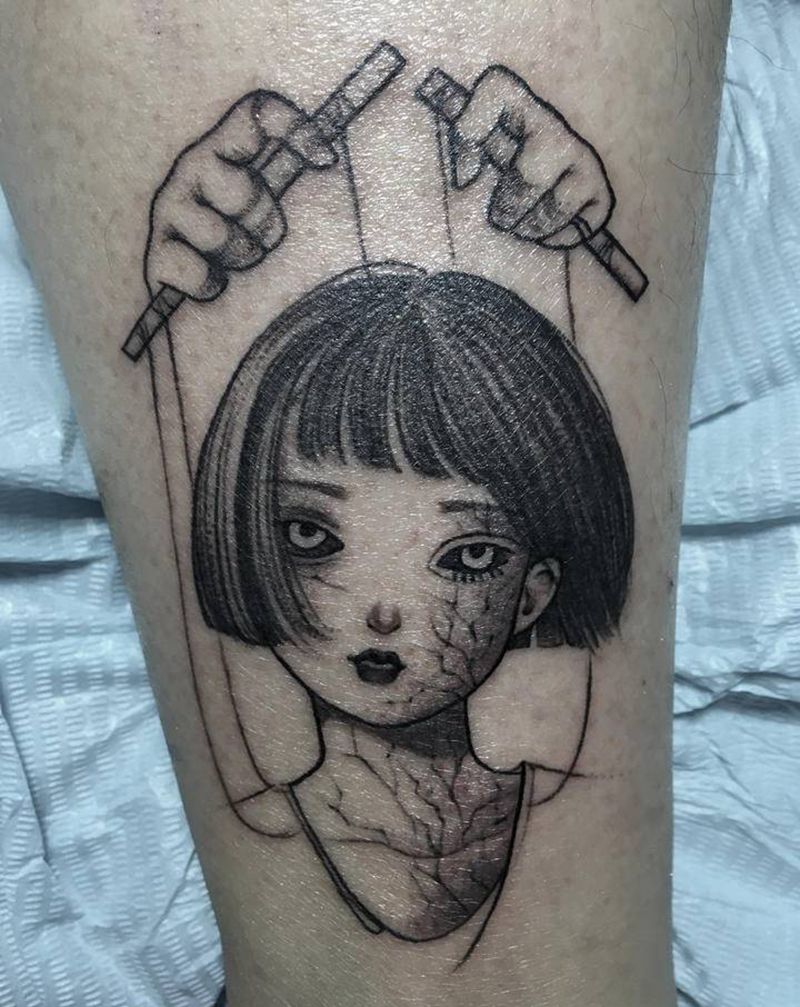 提线木偶纹身图片_脚部纹身图案