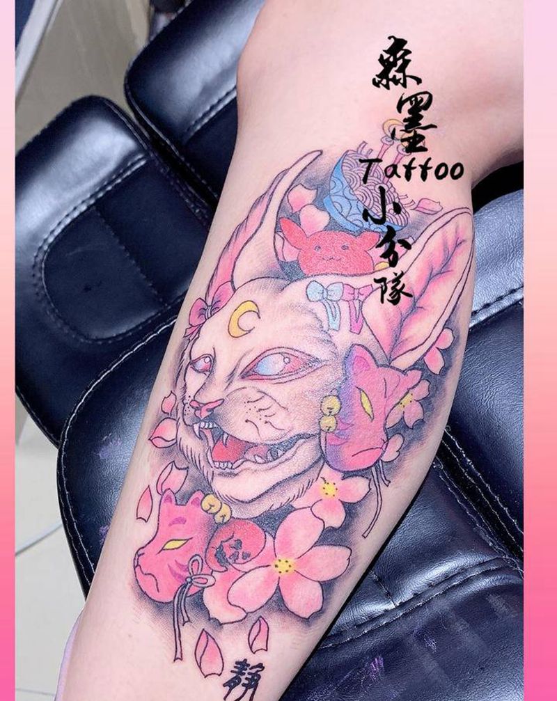 二次元猫咪纹身图片_脚部纹身图案