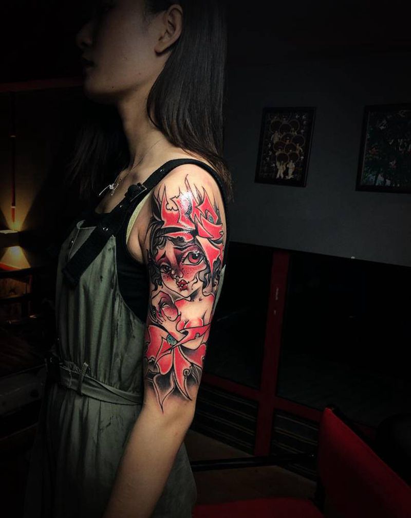 妞纹身图片_手臂新传统纹身图案