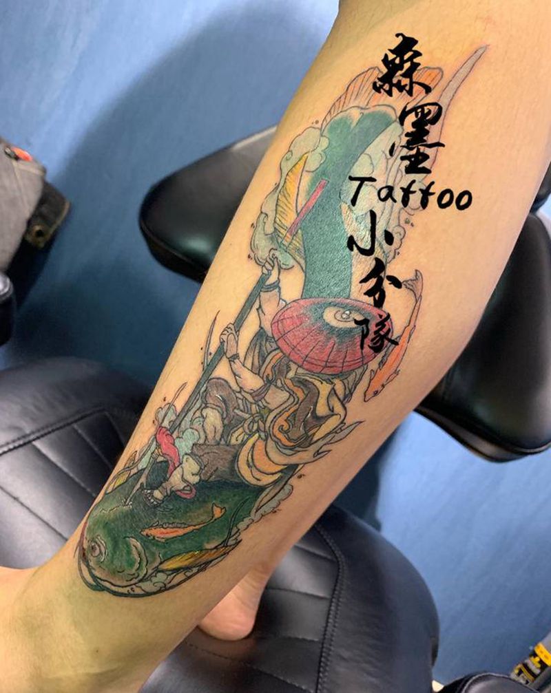 大绿鱼纹身图片_腿部纹身图案