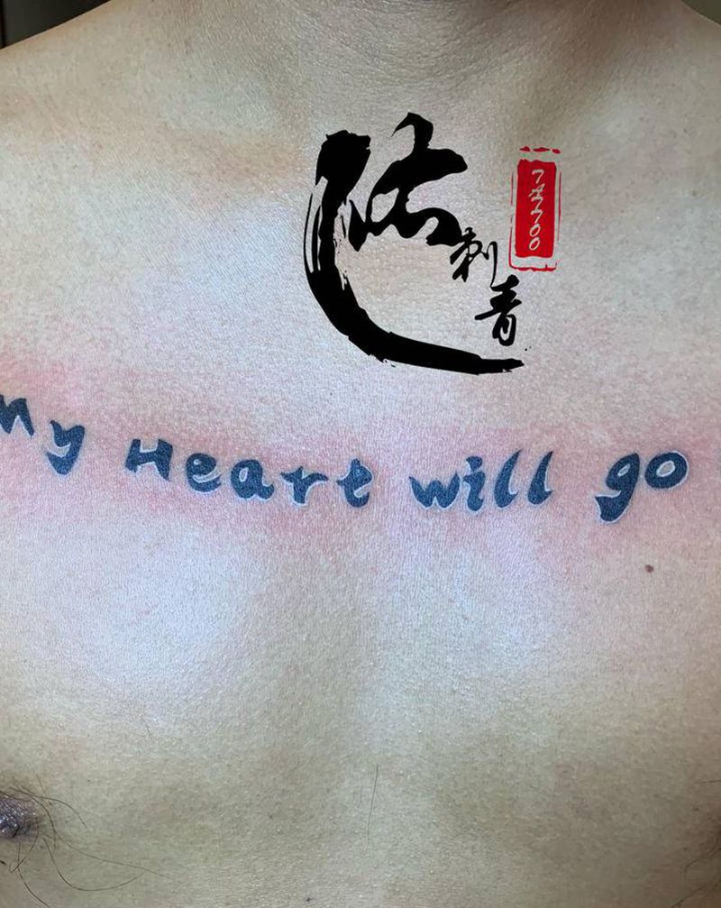 花体英文纹身图片_胸部花体字纹身图案