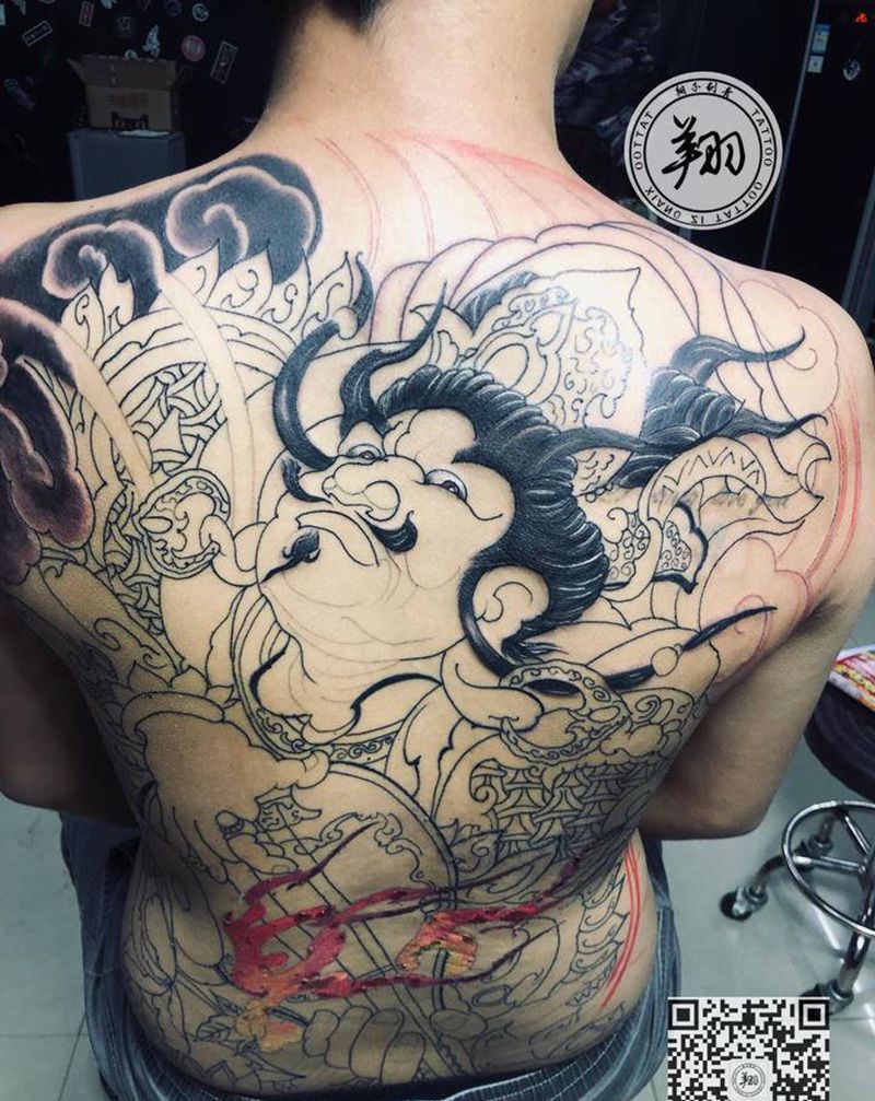 天王～纹身图片_背部新传统纹身图案