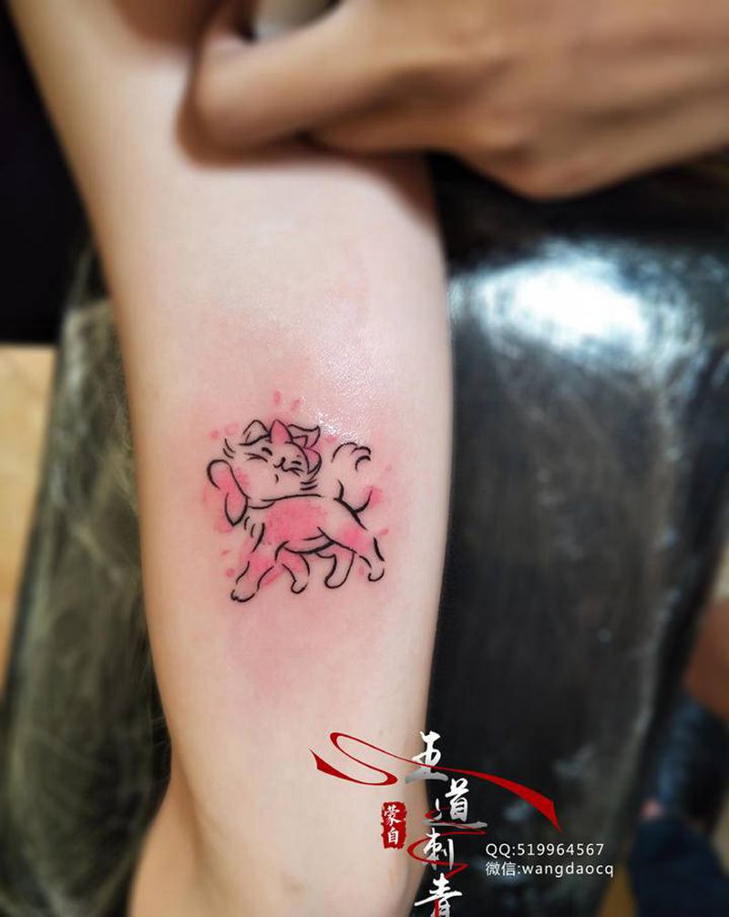 小猫纹身图片_手臂手部水彩New School猫小清新纹身图案