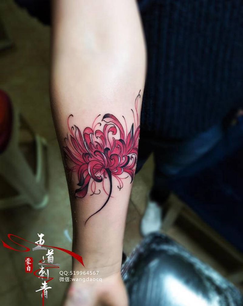 彼岸花纹身图片_手臂手部水彩新传统彼岸花曼陀罗花纹身图案