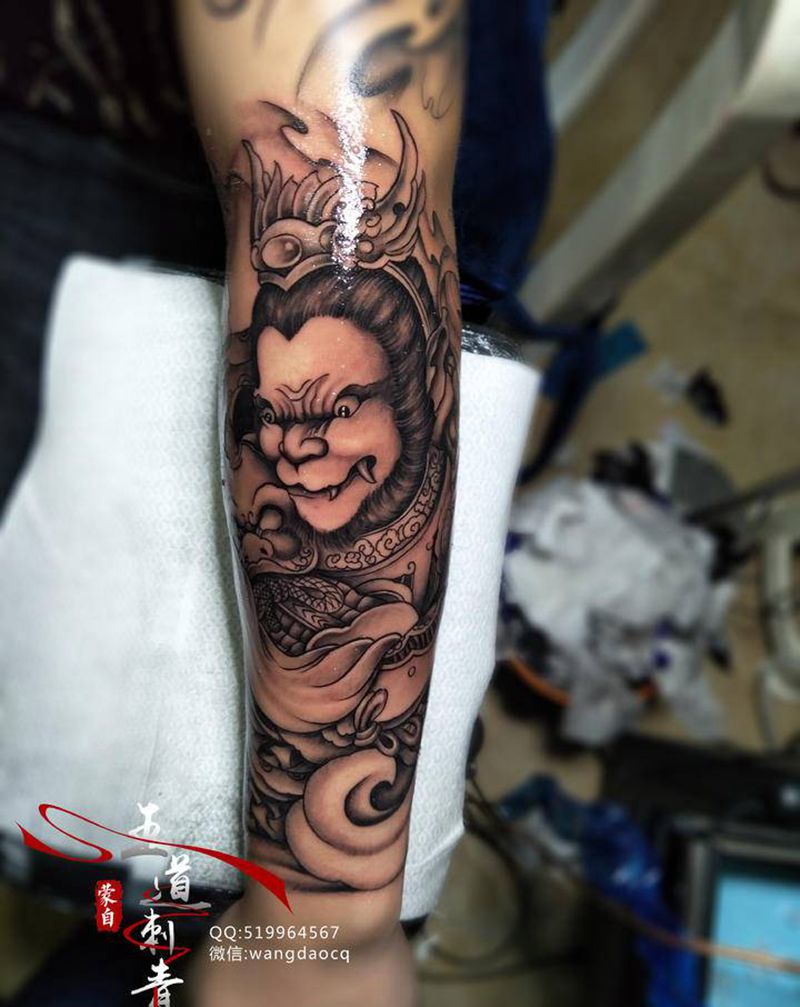 齐天大圣纹身图片_手臂手部新传统欧美写实孙悟空猴子猴纹身图案