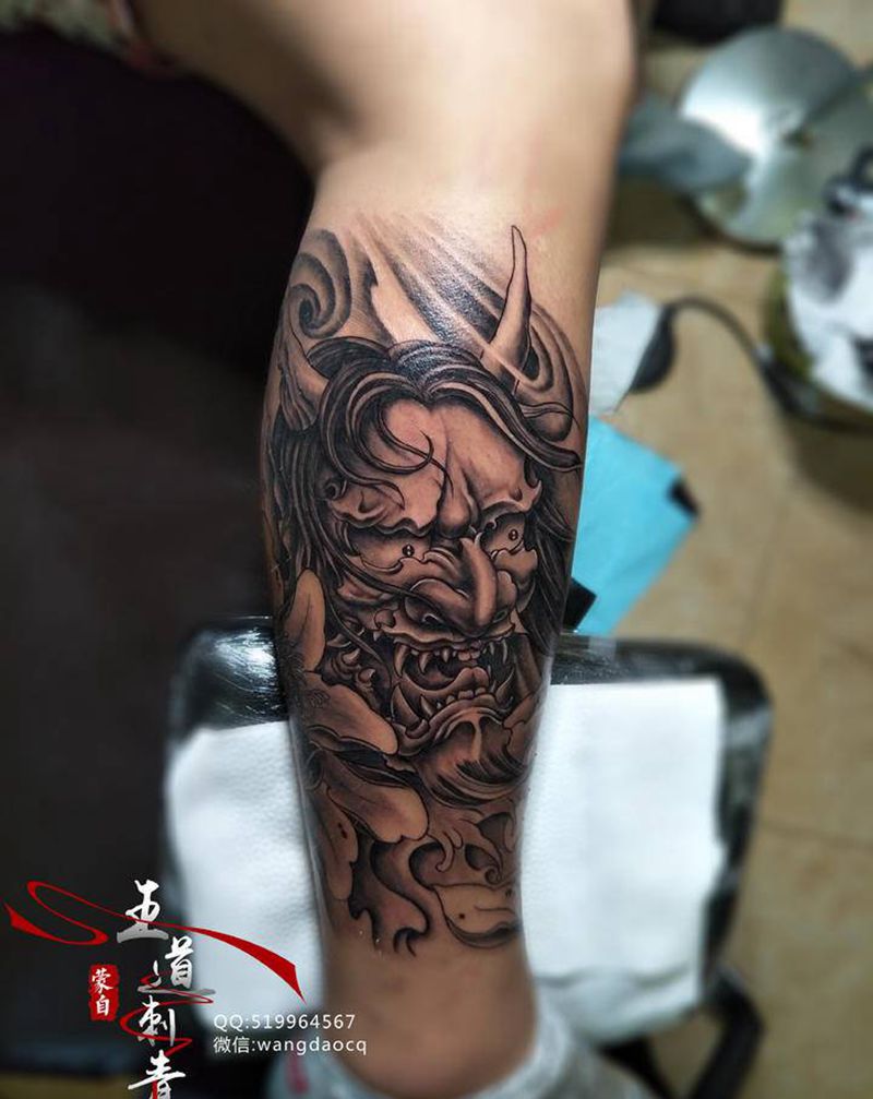 般若纹身图片_腿部手臂新传统欧美写实般若花臂满背纹身图案
