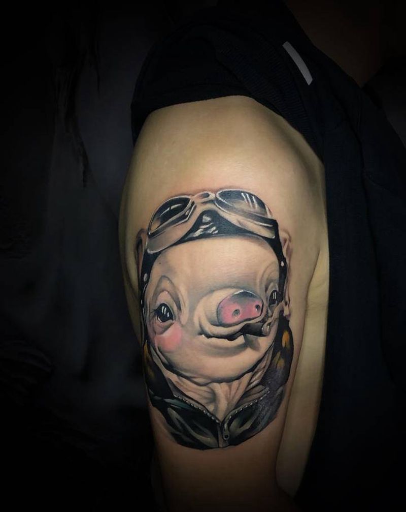 生肖猪纹身图片_欧美写实纹身图案