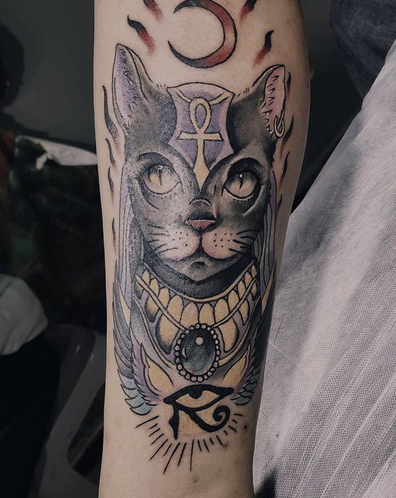 猫纹身图片_腿部纹身图案