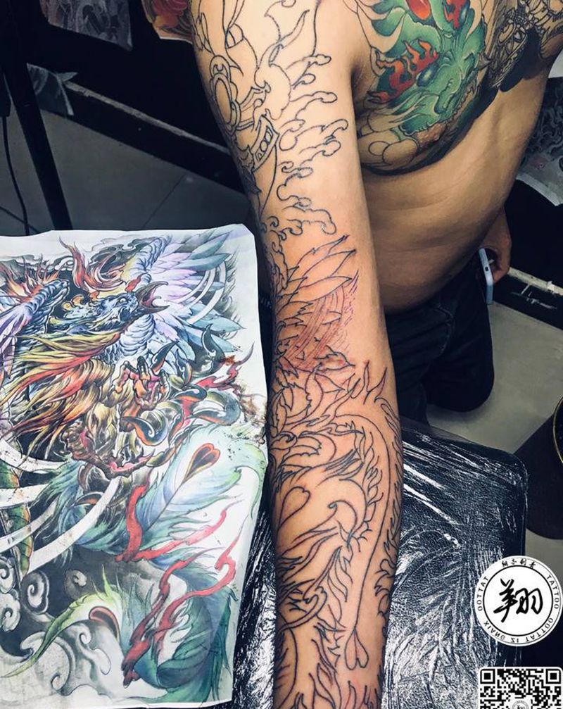 龙 凤纹身图片_手臂新传统纹身图案