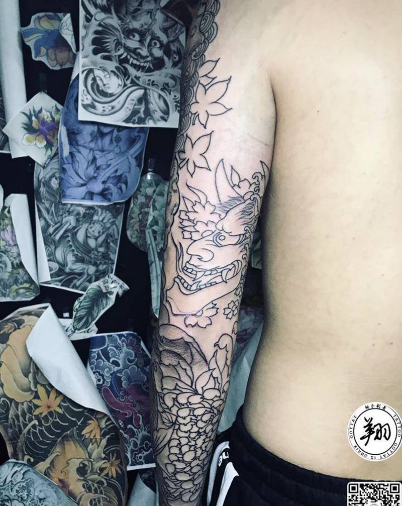 天王花腿  传统花臂纹身图片_手部腿部新传统纹身图案