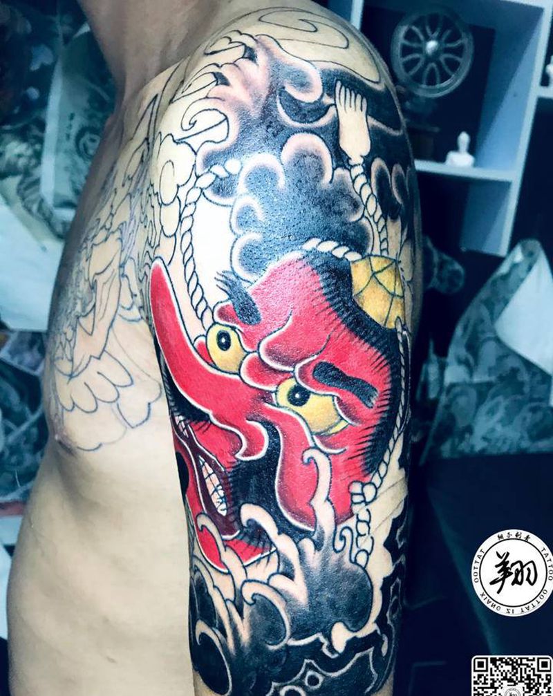 天狗纹身图片_手臂老传统纹身图案