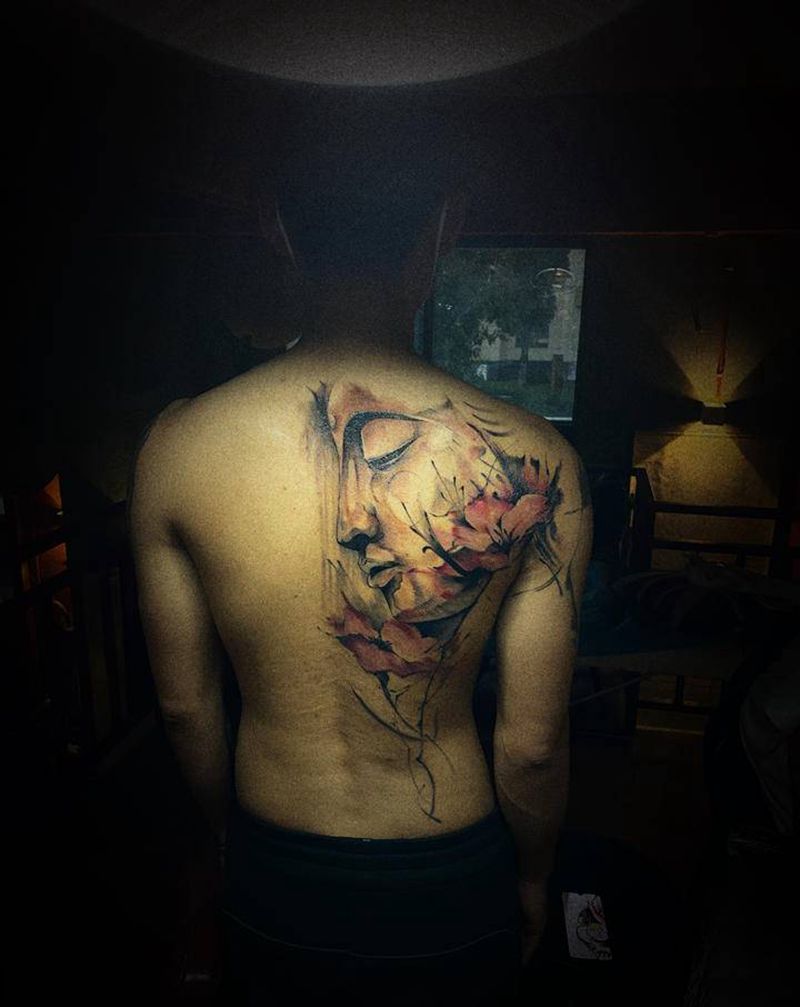 水墨（佛纹身图片_背部纹身图案