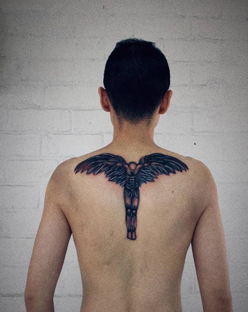 天使纹身图片_背部纹身图案