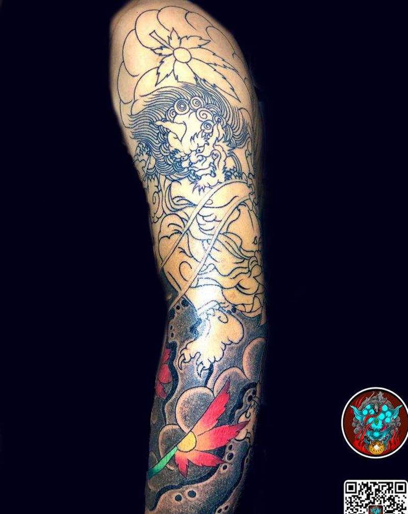 风神 七分臂纹身图片_手部老传统纹身图案