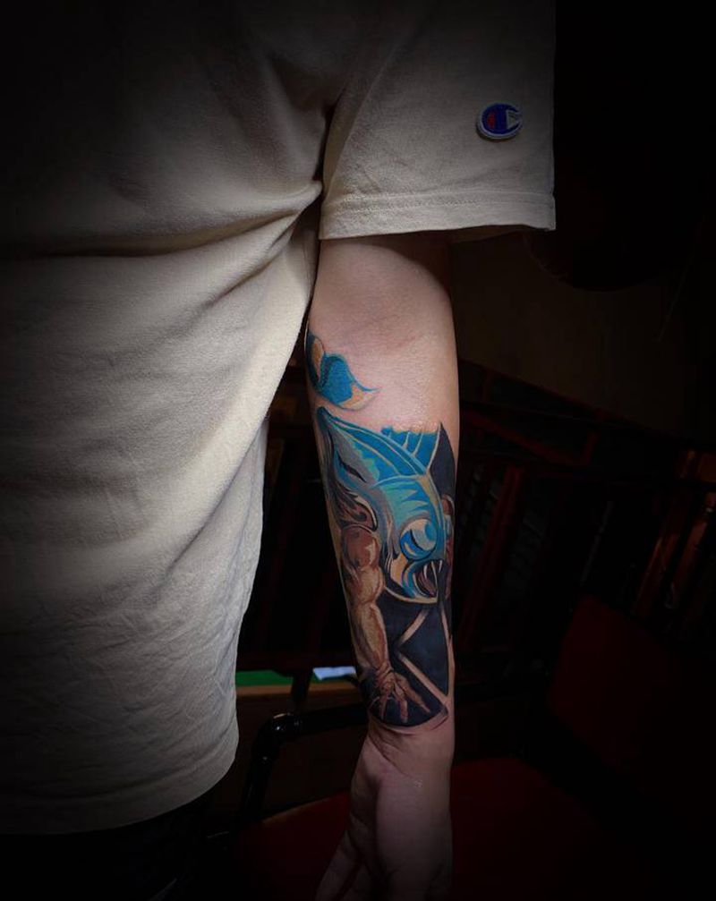 食人鱼纹身图片_手臂欧美写实纹身图案