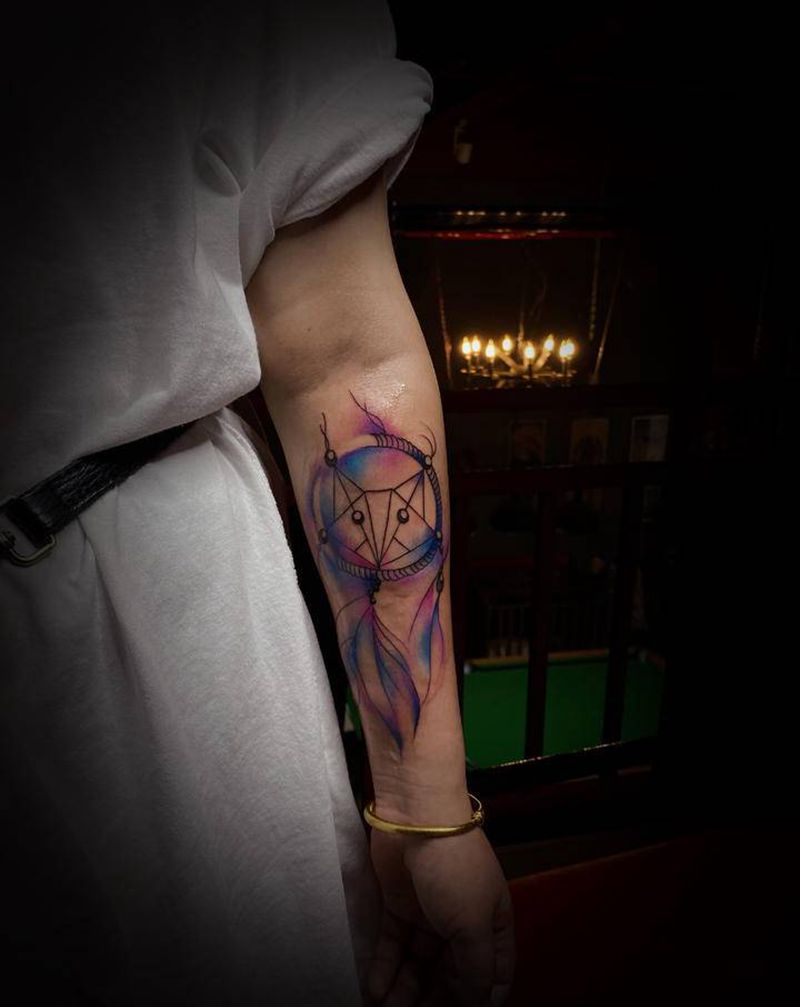 捕梦网纹身图片_手臂水彩纹身图案