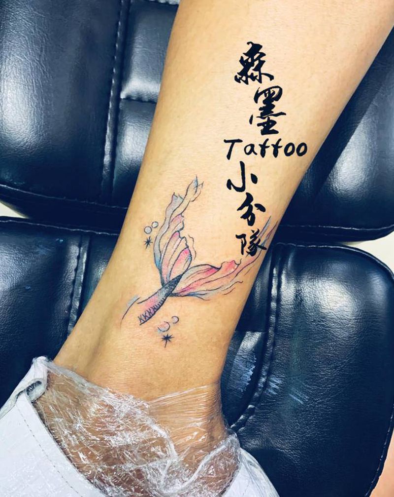 鱼尾纹身图片_脚部纹身图案