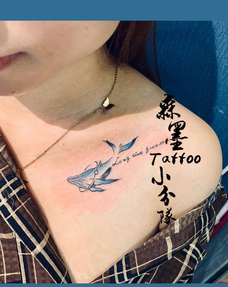 鲸纹身图片_肩部纹身图案