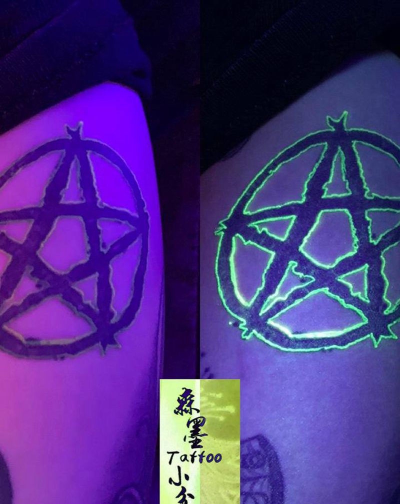 荧光纹身图片_腿部纹身图案