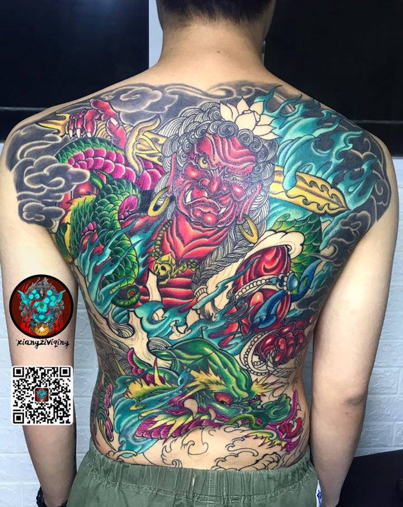 不动明王纹身图片_背部新传统纹身图案
