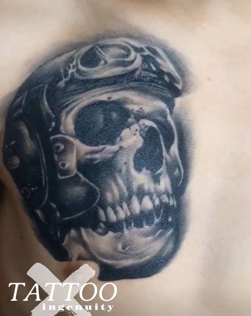 骷髅#以及恢复后照片纹身图片_欧美写实黑灰纹身图案