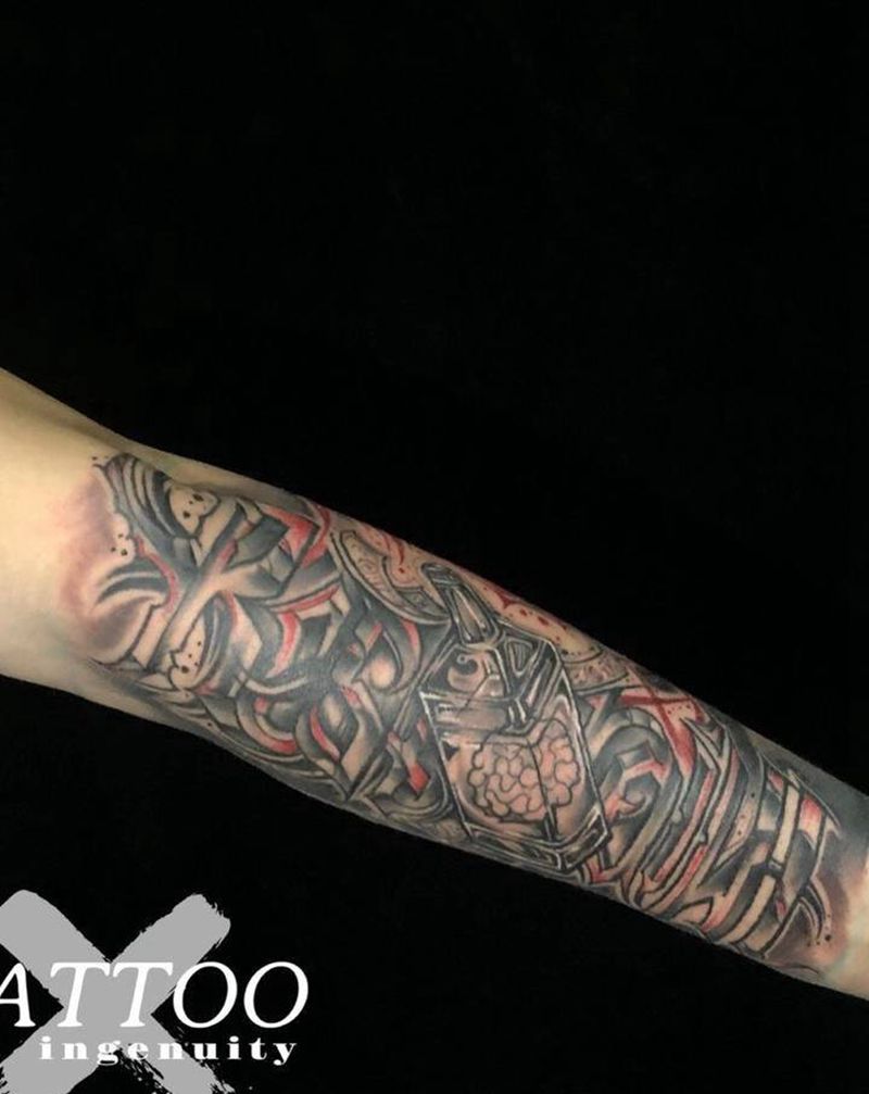 翻译：约束/克制/自制力纹身图片_手臂花体字广东客人纹身图案